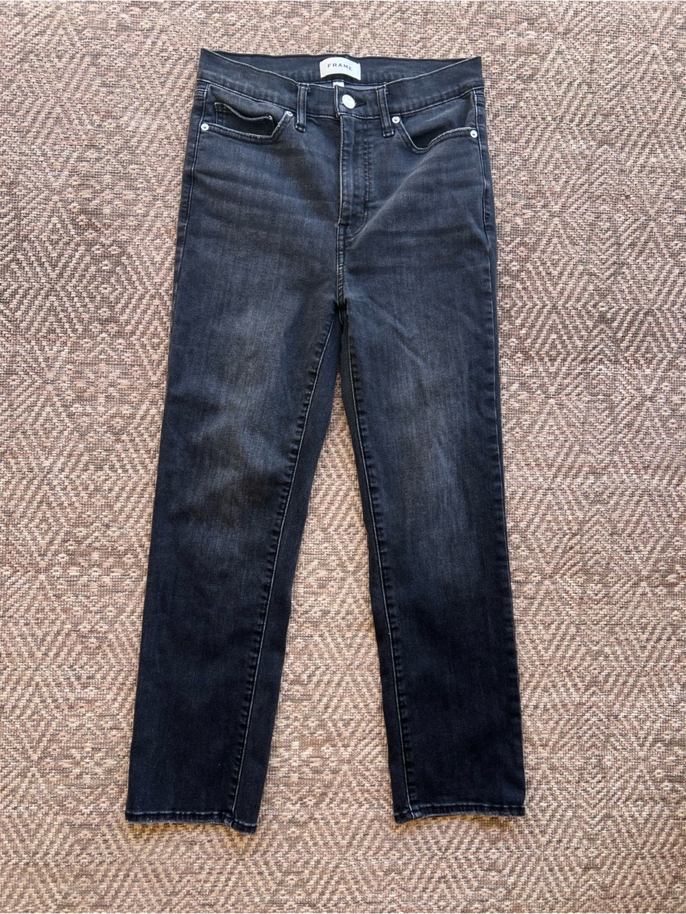 FRAME Le High Straight Jeans Broken Black Charcoal Size 27